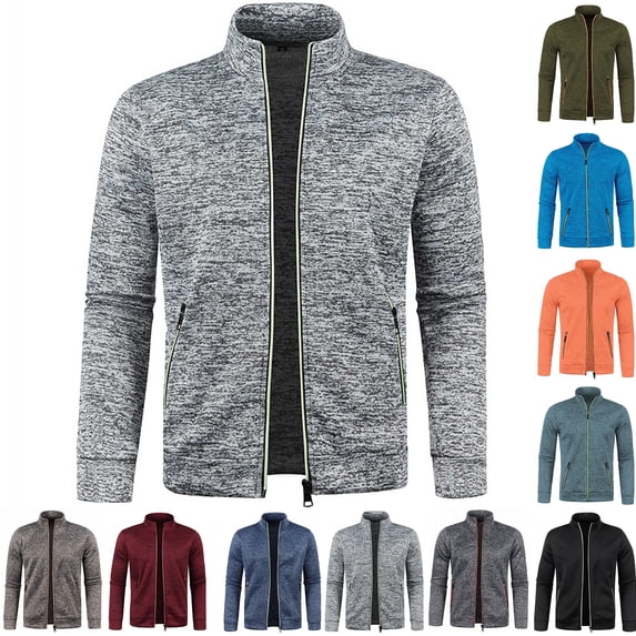 RJMDKXZ Men's Cardigan Sweaters Casual Full Zip Stand Collar Fleece Jackets with Zipper Pockets Fall Winter Lightweight Knitted Sweaters with Zipper Pockets