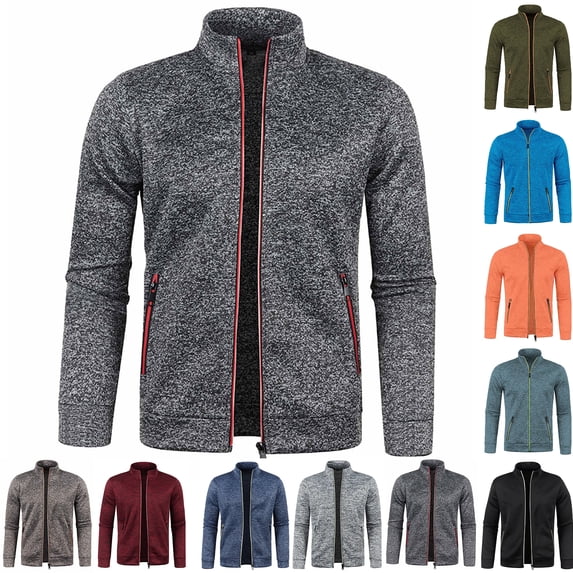 RJMDKXZ Men's Cardigan Sweaters Casual Full Zip Stand Collar Fleece Jackets with Zipper Pockets Fall Winter Lightweight Knitted Sweaters with Zipper Pockets