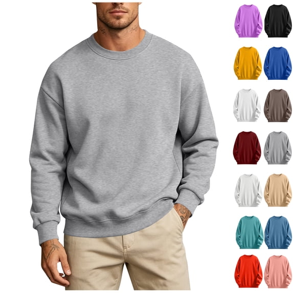 RJMDKXZ Men's Fleece Sweatshirts Casual Crew Neck Long Sleeve Loose Lightweight Workout Fall Pullover Tops