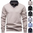 thumbnail image 1 of RJMDKXZ Men's Knitted Sweater with Mock Shirt Collar V Neck 2 in 1 Pullover Casual Business Classic Sweaters, 1 of 5