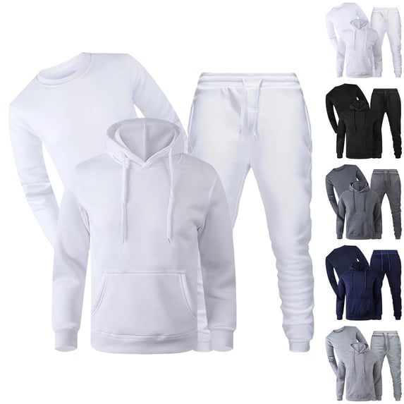 RJMDKXZ Mens 3 Piece Fleece Sweatsuits Long Sleeve Tracksuit Drawstring Pullover Hoodie & Crew Neck Sweatshirt & Jogging Sweatpants Sets with Pockets