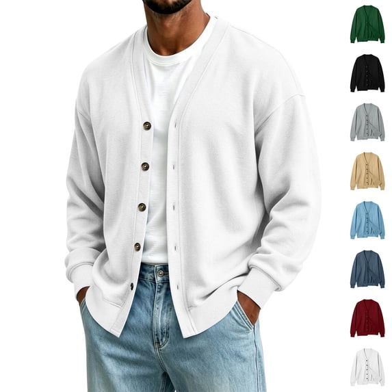 RJMDKXZ Mens Cardigan Sweaters Casual Button Down Classic V Neck Long Sleeve Knitted Sweaters