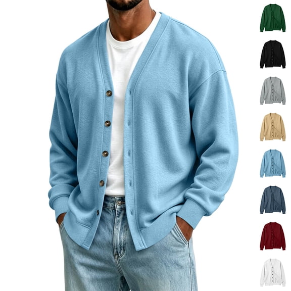 RJMDKXZ Mens Cardigan Sweaters Casual Button Down Classic V Neck Long Sleeve Knitted Sweaters