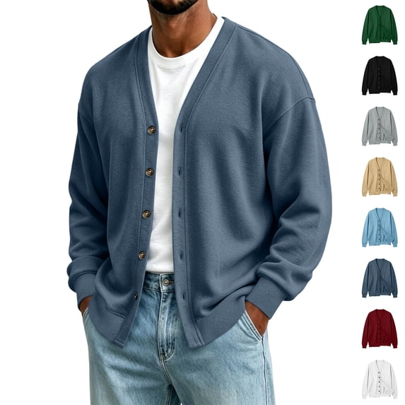 RJMDKXZ Mens Cardigan Sweaters Casual Button Down Classic V Neck Long Sleeve Knitted Sweaters
