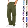 thumbnail image 1 of RJMDKXZ Mens Cargo Sweatpants Baggy Comfy Fleece Straight Leg Sweat Pant Elastic Waist Drawstring Trousers with Multi Pockets, 1 of 5
