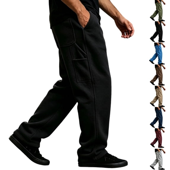 RJMDKXZ Mens Fleece Baggy Sweatpants Wide Leg Elastic Waist Casual Lounge Running Athletic Jogging Sweat Pants with Multi Pockets