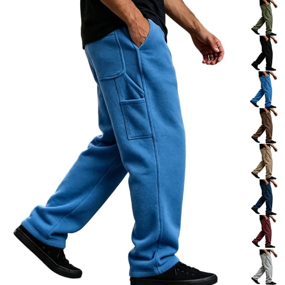 RJMDKXZ Mens Fleece Baggy Sweatpants Wide Leg Elastic Waist Casual Lounge Running Athletic Jogging Sweat Pants with Multi Pockets