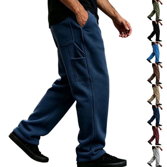 RJMDKXZ Mens Fleece Baggy Sweatpants Wide Leg Elastic Waist Casual Lounge Running Athletic Jogging Sweat Pants with Multi Pockets