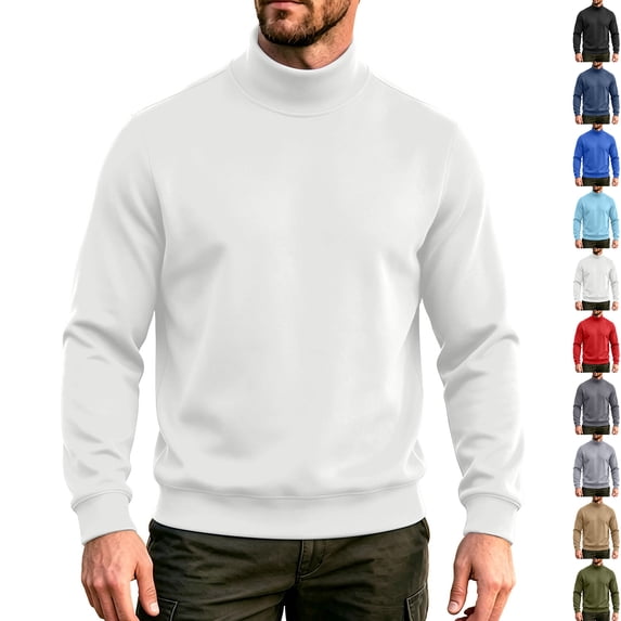 RJMDKXZ Mens Fleece Turtleneck Sweatshirts Casual Long Sleeve Fall Winter Warm Pullover Sweatshirt