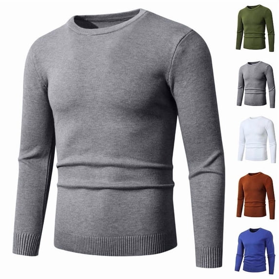 RJMDKXZ Mens Pullover Sweaters Plus Size Stretch Crew Neck Long Sleeve Kintted Basic Thermal Sweater