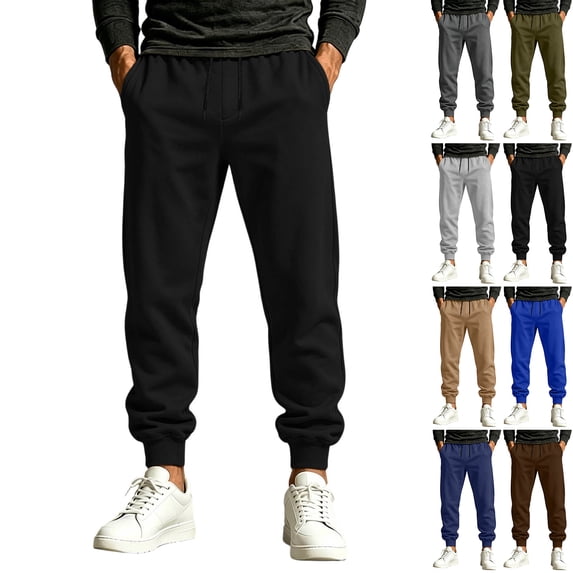 RJMDKXZ Mens Sweatpants Fleece Baggy Wide Leg Elastic Bottom Casual Elastic Waist Drawstring Joggers with 4 Pockets