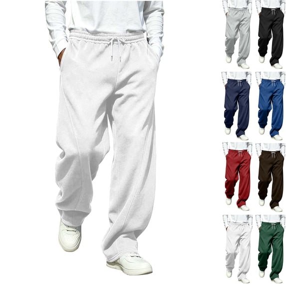 RJMDKXZ Mens Sweatpants Fleece Baggy Wide Leg Lounge Workout Pant Casual Elastic Waist Drawstring Opne Bottom Sweatpants for Men with 3 Pockets