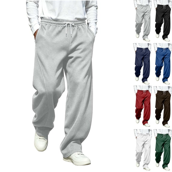 RJMDKXZ Mens Sweatpants Fleece Baggy Wide Leg Lounge Workout Pant Casual Elastic Waist Drawstring Opne Bottom Sweatpants for Men with 3 Pockets
