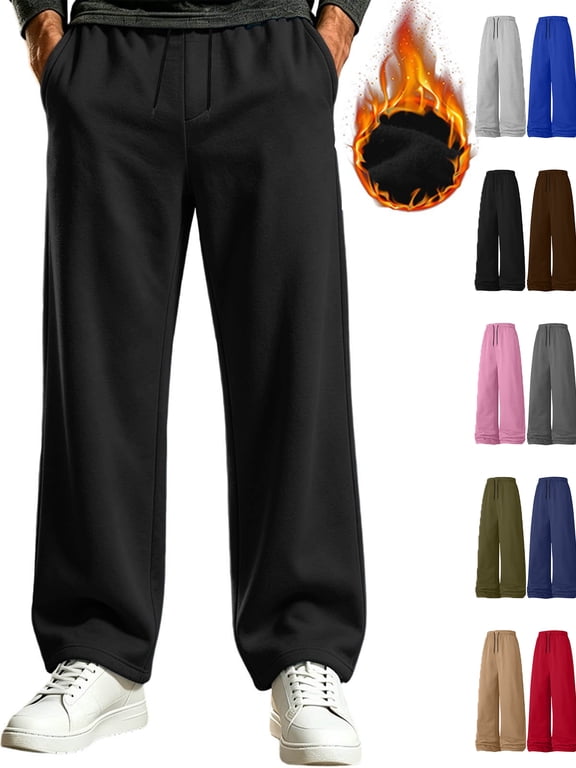 Fleece Sweatpants for Men Oversized Open Bottom Baggy Wide Leg Casual Elastic Waist Drawstring Lounge Workout Athletic Pants with 4 Pockets