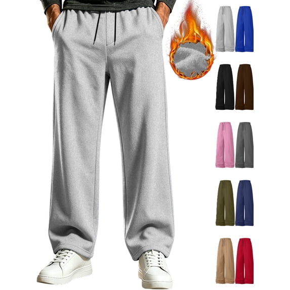 RJMDKXZ Mens Sweatpants Fleece Baggy Wide Leg Oversized Casual Elastic Waist Drawstring Trouser with 4 Pockets