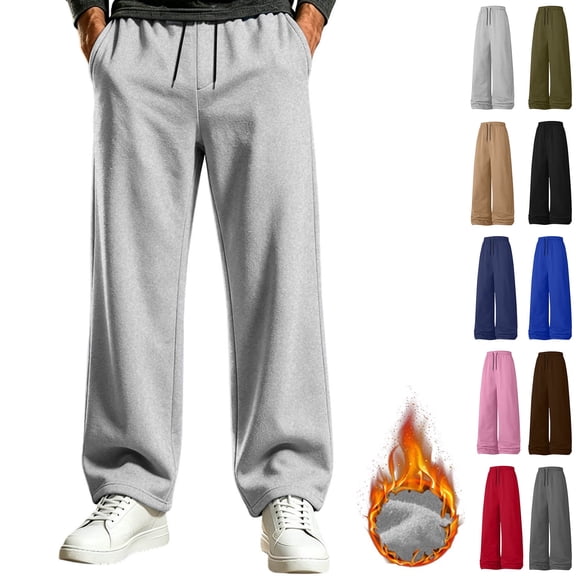 RJMDKXZ Mens Sweatpants Fleece Baggy Wide Leg Oversized Casual Elastic Waist Drawstring Trouser with 4 Pockets