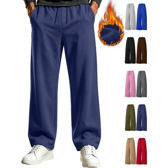 RJMDKXZ Mens Sweatpants Fleece Baggy Wide Leg Oversized Casual Elastic Waist Drawstring Trouser with 4 Pockets