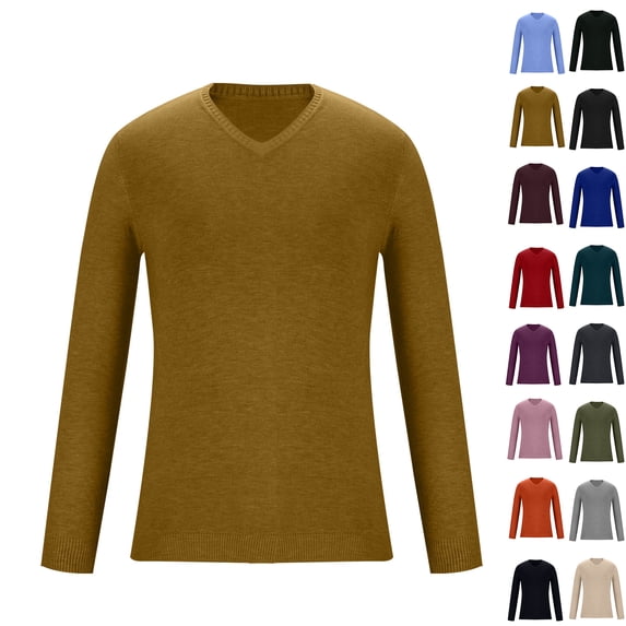 RJMDKXZ Mens V Neck Sweaters Casual Cotton Ribbed Knit Lightweight Long Sleeve Solid Pullover Tops