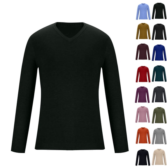 RJMDKXZ Mens V Neck Sweaters Casual Cotton Ribbed Knit Lightweight Long Sleeve Solid Pullover Tops