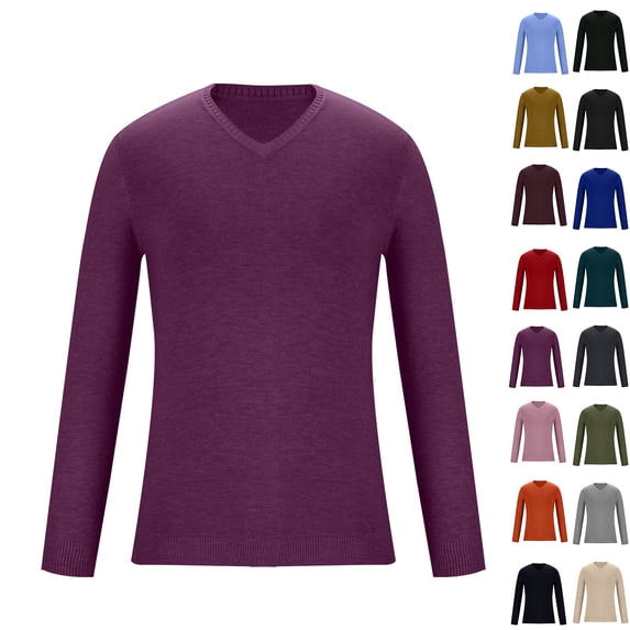 RJMDKXZ Mens V Neck Sweaters Casual Cotton Ribbed Knit Lightweight Long Sleeve Solid Pullover Tops
