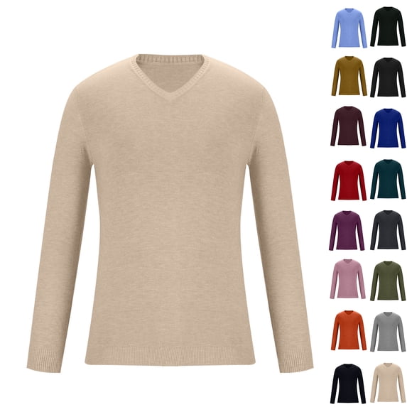RJMDKXZ Mens V Neck Sweaters Casual Cotton Ribbed Knit Lightweight Long Sleeve Solid Pullover Tops