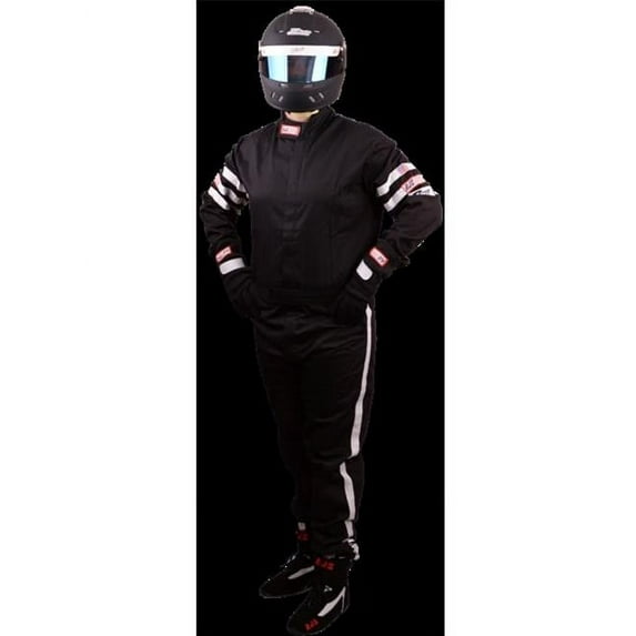RJS Racing Equipment 02-0004-01-07 Racer 1 Classic SFI 3-2A & 1, 1-Layer 1-Piece Fire Retardant Cotton Suit - Black, 2X