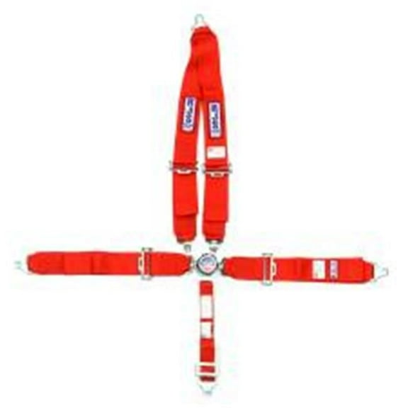 RJS Safety RJS1029304 5-Point Quick Release Camlock Restraint System Roll Bar Mount Shoulder Harness - 2 in. Anti-Submarine Belt - Red