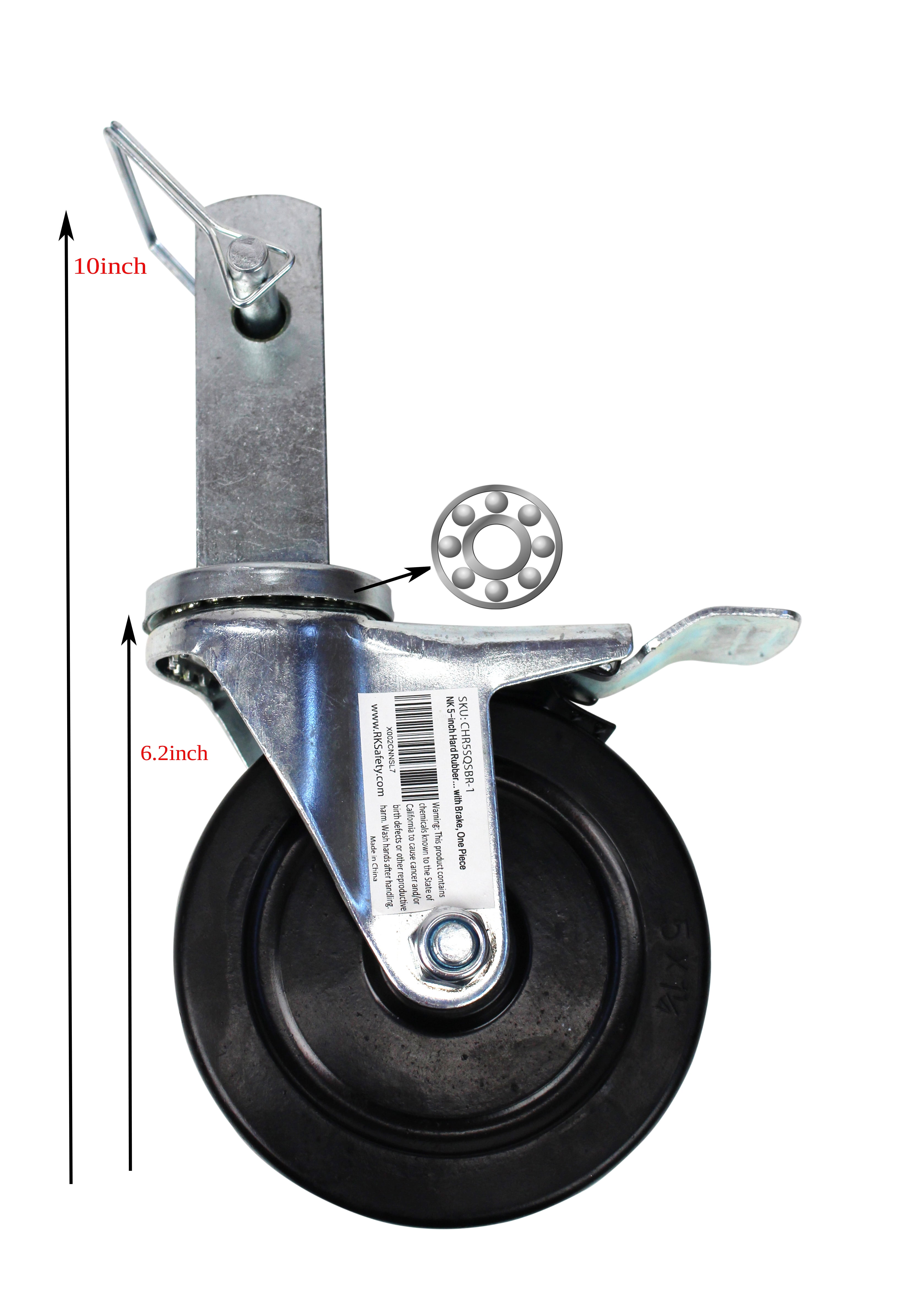 RK 5-inch Hard Rubber Wheel Solid Plate Casters with Brake, Set of 4
