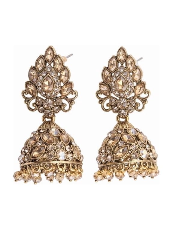 - Antique Crystal Jhumka Earrings for Women | Ethnic Indian Dangle Earrings with Beaded Drops