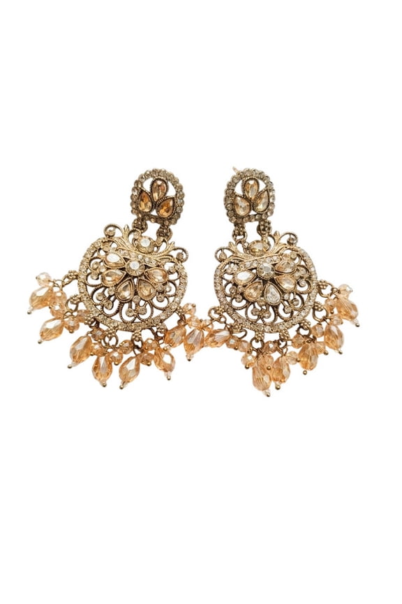 - Vintage Gold-Tone Filigree Chandelier Earrings with Champagne Crystal Beads for Women Statement Jewelry