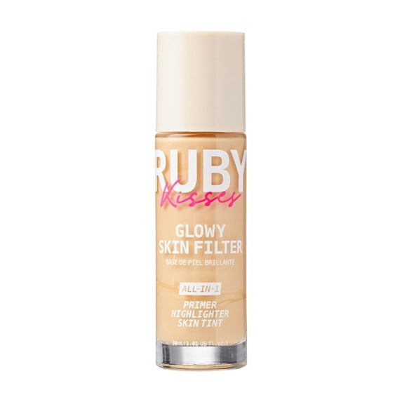 Ruby Kisses Glowy Skin Filter Foundation - All-in-1 Primer, Skin Tint & Highlighter, Hydrating Light Coverage with Squalane, Natural Dewy Finish, Luminous & Radiant Glow (Light)