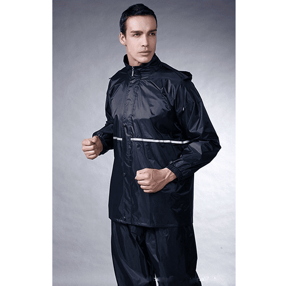 RK Premium Men's Waterproof Hooded Rain Suit, Reflective Strip - Navy / X-Large
