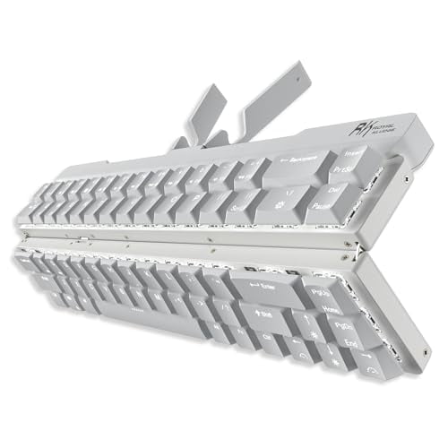 RK ROYAL KLUDGE F68 60% Foldable Low Profile Mechanical Keyboard, Wireless Mechanical Keyboard with Aluminum Body, Built-in Stand Holder, White Backlit, 68 Keys, Quiet Red Switch