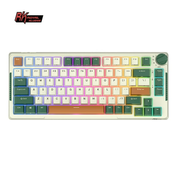 RK ROYAL KLUDGE H81 Hot Swappable Mechanical Keyboard Triple Mode 2.4G Bluetooth USB-C Knob Control Wireless Gaming Keyboard Gasket Mounted with RGB Backlit SkyCyan Switch 75% Layout 81 Keys Green