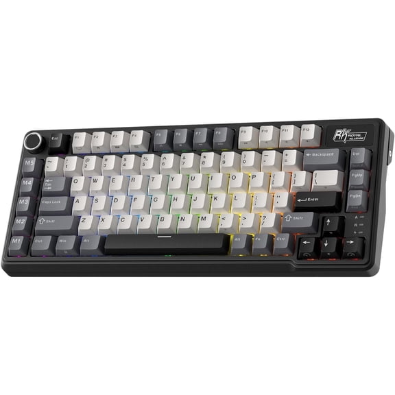 RK ROYAL KLUDGE L75 Gasket Mount Mechanical Keyboard w/Knob/Macro Keys & Touchable Nameplate, Tri-Mode 75% TKL Wireless Keyboard BT/2.4G/USB-C, Hot Swappable, Pro Software, Massive 8000mAh Battery