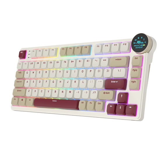 RK ROYAL KLUDGE N80 Low Profile Mechanical Keyboard w/Smart Display Screen & Knob, 75% Top Mount 3-Modes Wireless Mechanical Keyboard, Software Support, Massive Battery, 80 Keys, Quiet Red Switch
