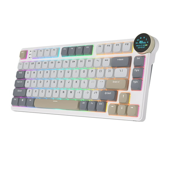 RK ROYAL KLUDGE N80 Low Profile Mechanical Keyboard w/Smart Display Screen & Knob, 75% Top Mount 3-Modes Wireless Mechanical Keyboard, Software Support, Massive Battery, 80 Keys, Quiet Red Switch