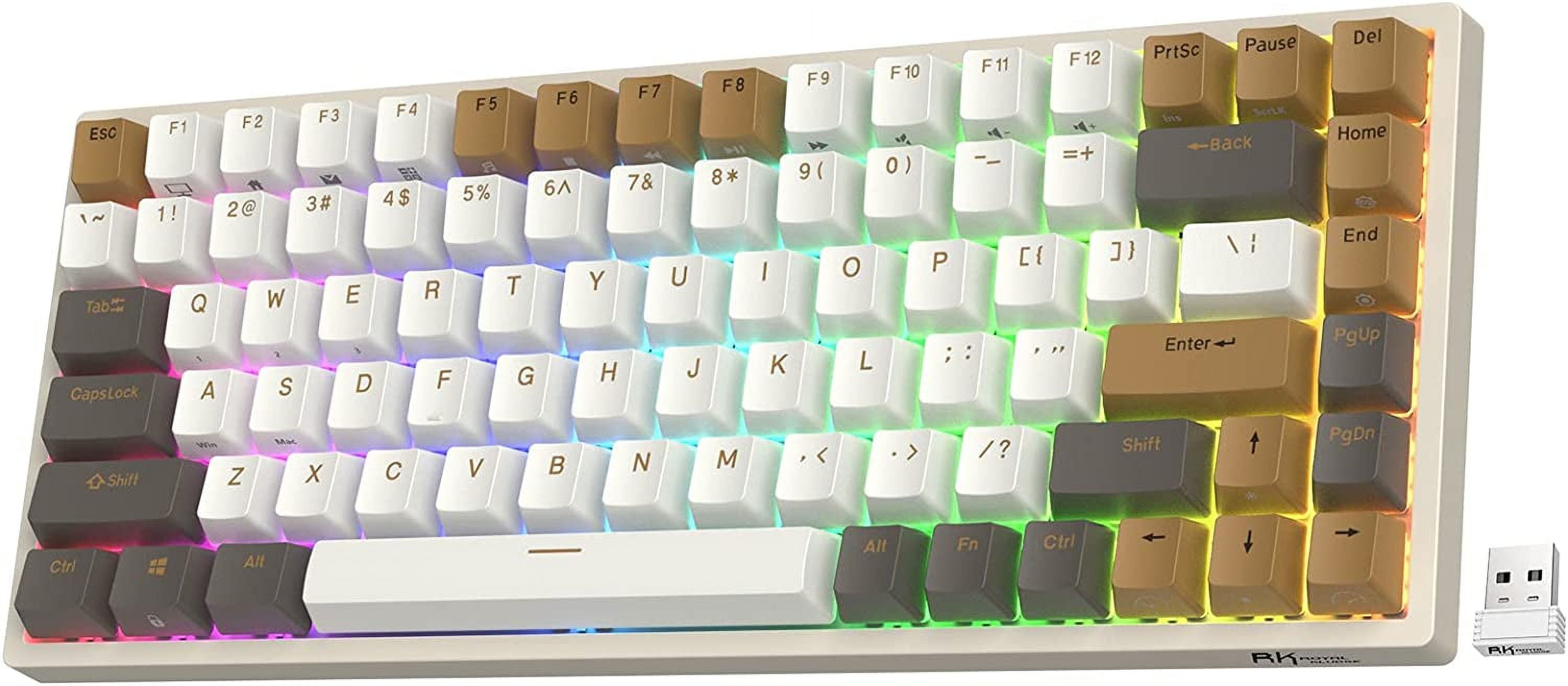RK ROYAL KLUDGE RK84 RGB Limited Ed, 75% Triple Mode BT5.0/2.4G/USB-C Hot Swappable Mechanical Keyboard, 84 Keys Wireless Gaming Keyboard, RK Yellow Switch, Macchiato White