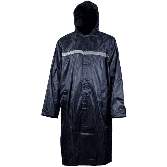 RK Rain Wear Men's Waterproof Long Raincoat PVC Trench Coat - Navy / X-Large