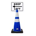 thumbnail image 1 of RK-Safety 28" Blue Cone, Black base With Two Reflective Tape, Plus Cone Sign 12 “Keep Left”, (Cone-4 ea + Cone Sign-4 ea), 1 of 2