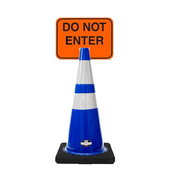 RK-Safety 28" Blue Cone, Black base With Two Reflective Tape, Plus Cone Sign 28 "Do Not Enter", (Cone-2 ea + Cone Sign-2 ea)