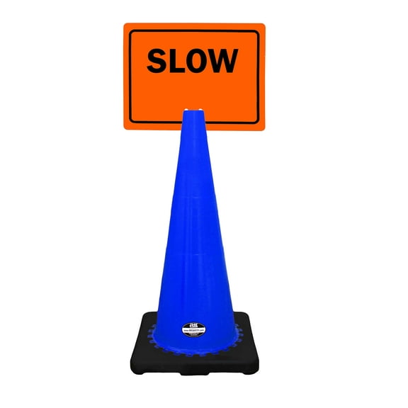 RK-Safety 28" Blue Cone, Black base without Reflective Tape, Plus Cone Sign 31 "Slow", (Cone-4 ea + Cone Sign-4 ea)