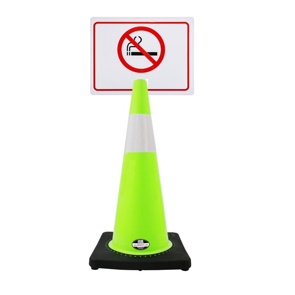 RK-Safety 28" Lime Cone, Black base With One 6" Reflective Tape, Plus Cone Sign 18 "No Smoking Sign", (Cone-4 ea + Cone Sign-4 ea)