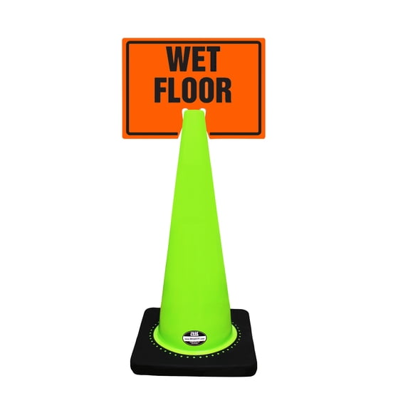 RK-Safety 28" Lime Cone, Black base without Reflective Tape, Plus Cone Sign 33 "Wet Floor", (Cone-2 ea + Cone Sign-2 ea)