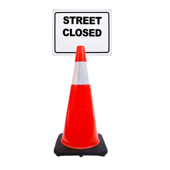 RK-Safety 28" Orange Cone, Black base With One 6" Reflective Tape, Plus Cone Sign 13 Street Closed, (Cone-4 ea + Cone Sign-4 ea)