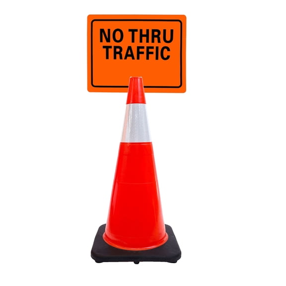 RK-Safety 28" Orange Cone, Black base With One 6" Reflective Tape, Plus Cone Sign 25 "No Thru Traffic", (Cone-8 ea + Cone Sign-8 ea)