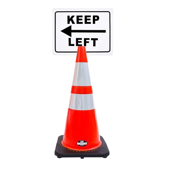 RK-Safety 28" Orange Cone, Black base With Two Reflective Tape, Plus Cone Sign 12 “Keep Left”, (Cone-8 ea + Cone Sign-8 ea)