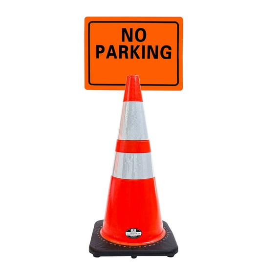RK-Safety 28" Orange Cone, Black base With Two Reflective Tape, Plus Cone Sign 22 "No Parking", (Cone-4 ea + Cone Sign-4 ea)