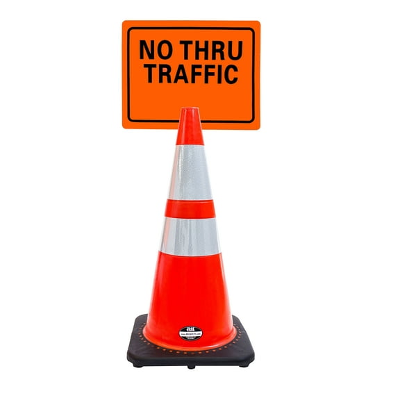 RK-Safety 28" Orange Cone, Black base With Two Reflective Tape, Plus Cone Sign 25 "No Thru Traffic", (Cone-8 ea + Cone Sign-8 ea)