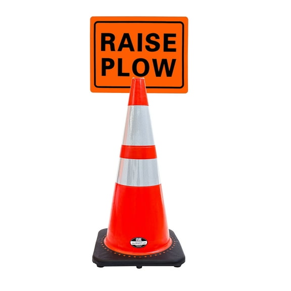 RK-Safety 28" Orange Cone, Black base With Two Reflective Tape, Plus Cone Sign 34 "Raise Plow", (Cone-2 ea + Cone Sign-2 ea)